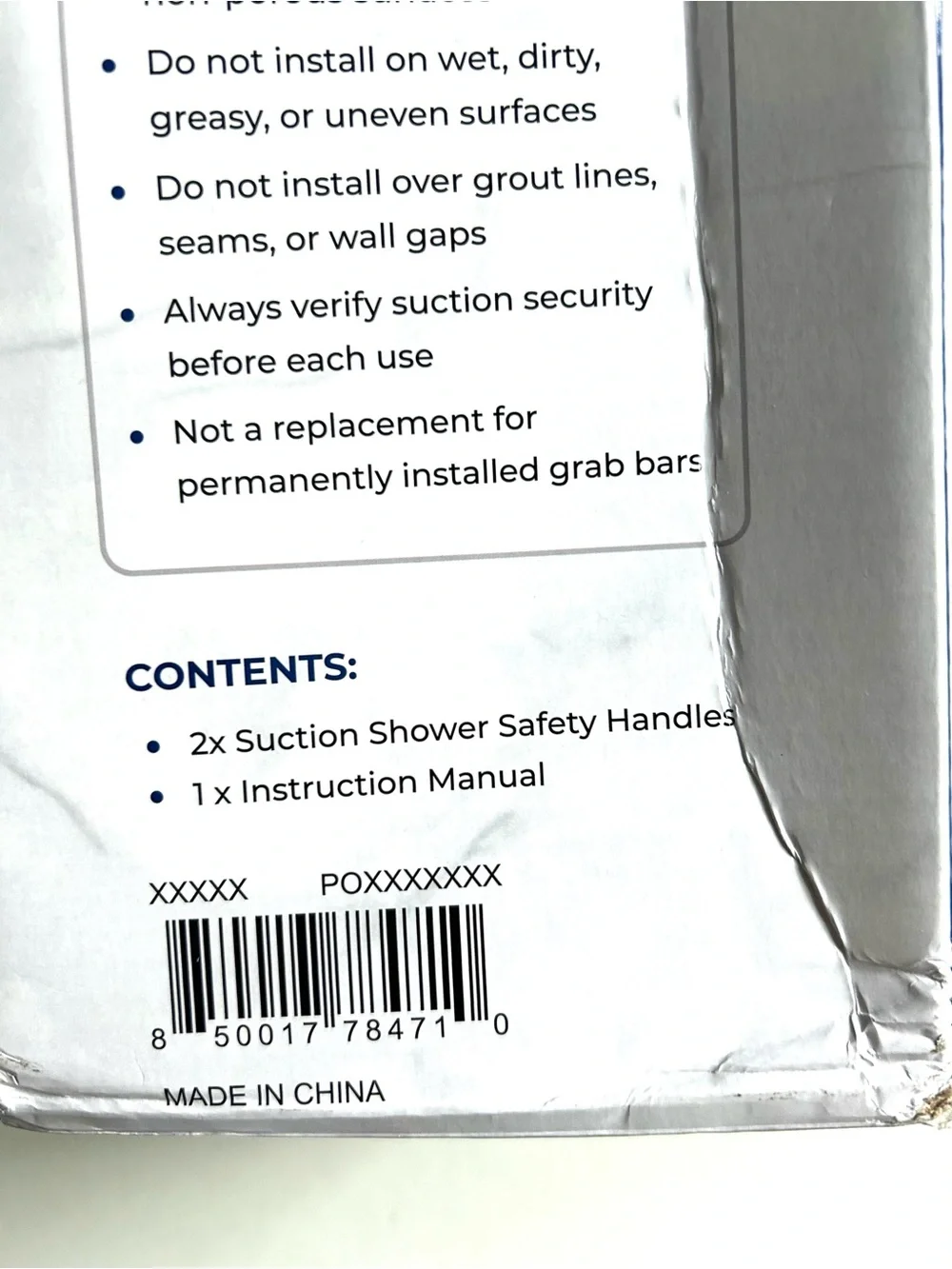 StableGrip Deluxe Shower Safety Handle — White and Gray, New in Box